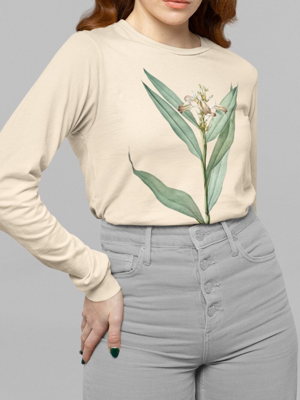 Erect Globba Vintage Floral Print Long Sleeve Graphic Tee T-shirt S-XXL